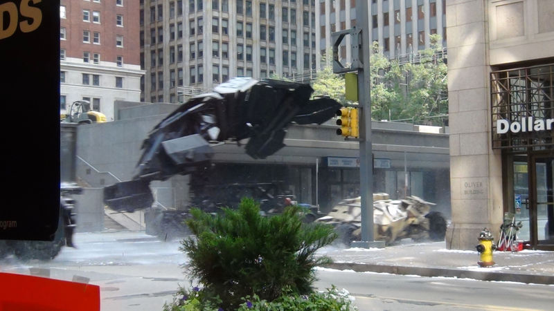 Illustration for article titled Dark Knight Rises Set Photos from WENN: Batwing, Tumbler, Catwoman's stunt double